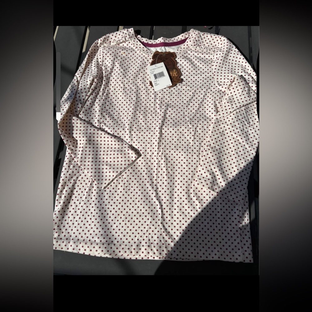 Nordstrom Kids Long Sleeve Tee - Cream with Maroon Dots